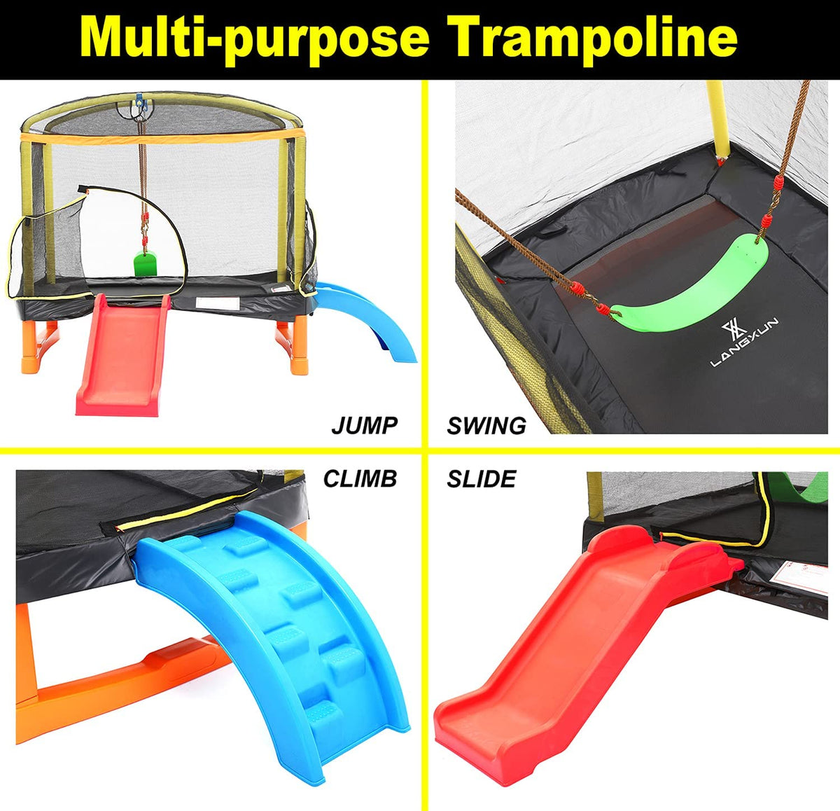 6.5ft 4-in-1 Mini Rectangular Trampoline with Safety Net Enclosure, Padding, Zipper Z992560