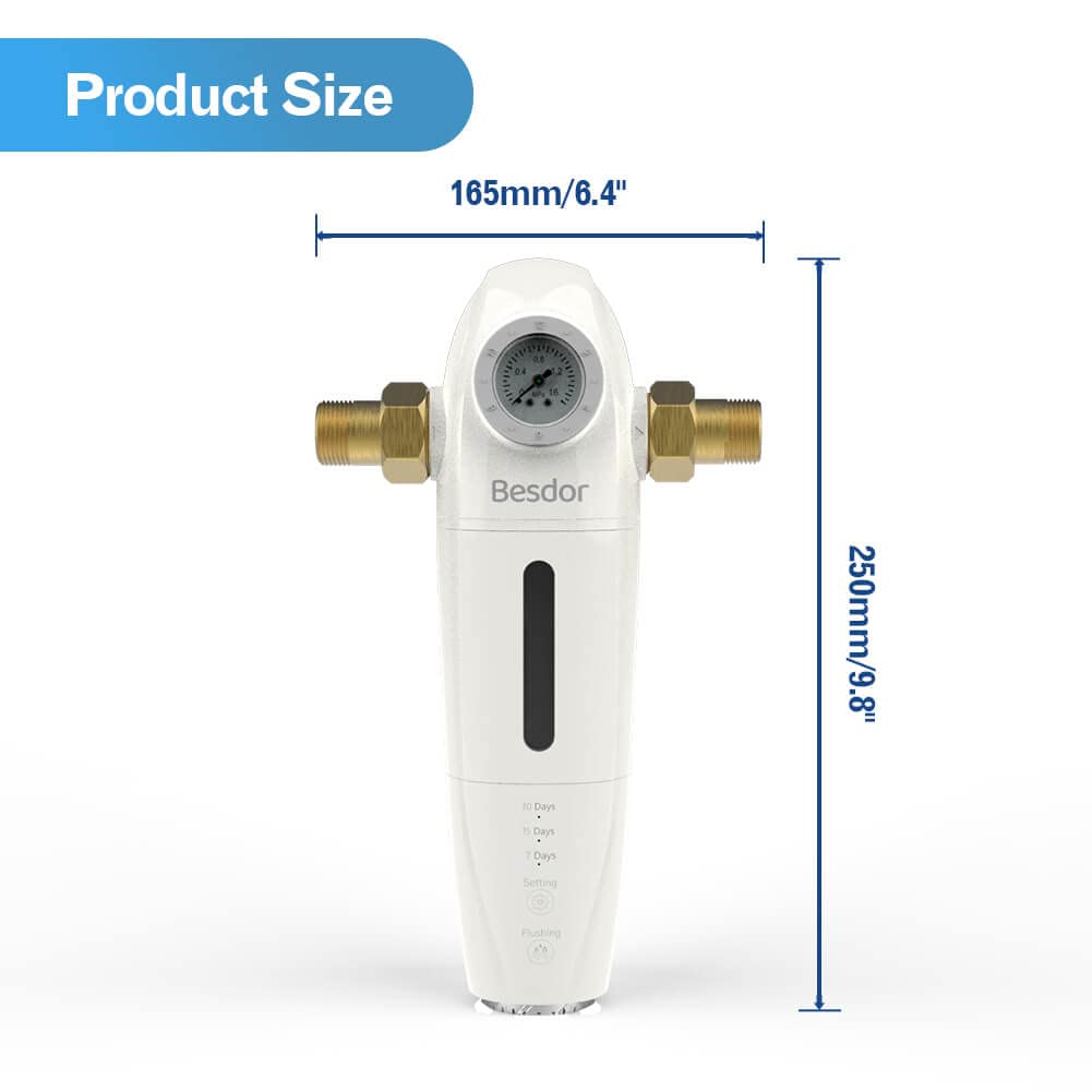 Spin Down Sediment Water Filter, 40 Micron Auto Flushing, Reusable Whole House Prefilter System, 1" MNPT + 3/4" FNPT + 3/4" MNPT, BPA Free, 20 GPM T3002