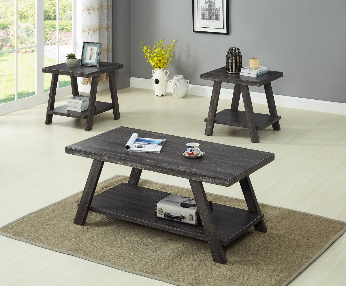 3Pc Modern Gray Coffee & End Table Set K41224